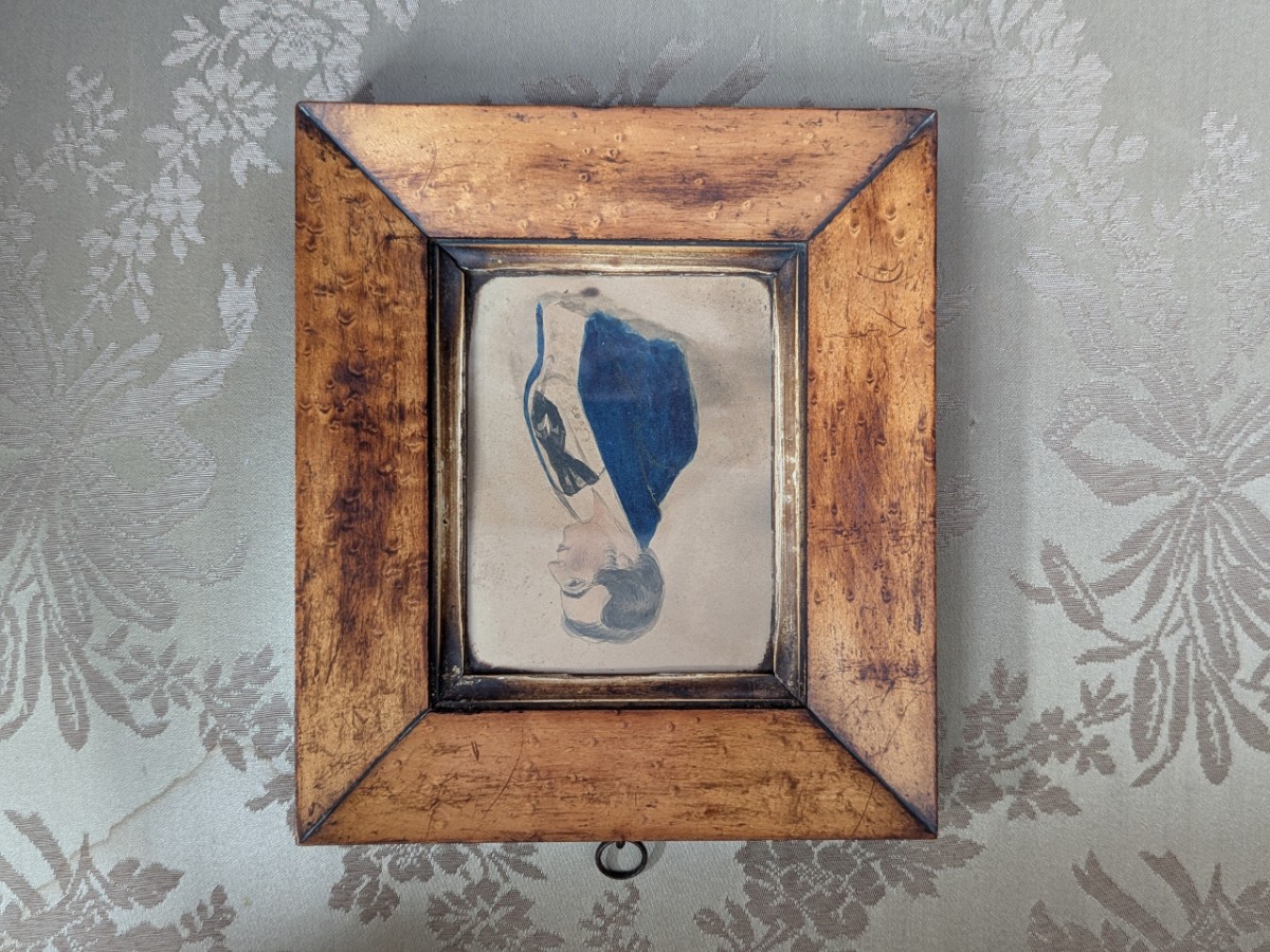 19th Century Watercolour Of A Gent In A Maple Frame